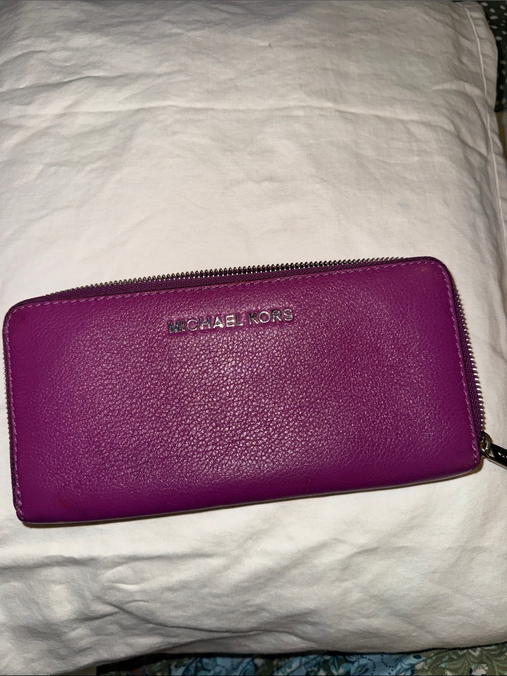Michael Kors Magenta Pebbled Leather Zip-Around Wallet